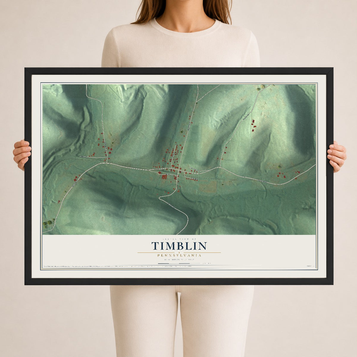 Map of Timblin, Pennsylvania, 24 x 36 inch print in a black wood frame