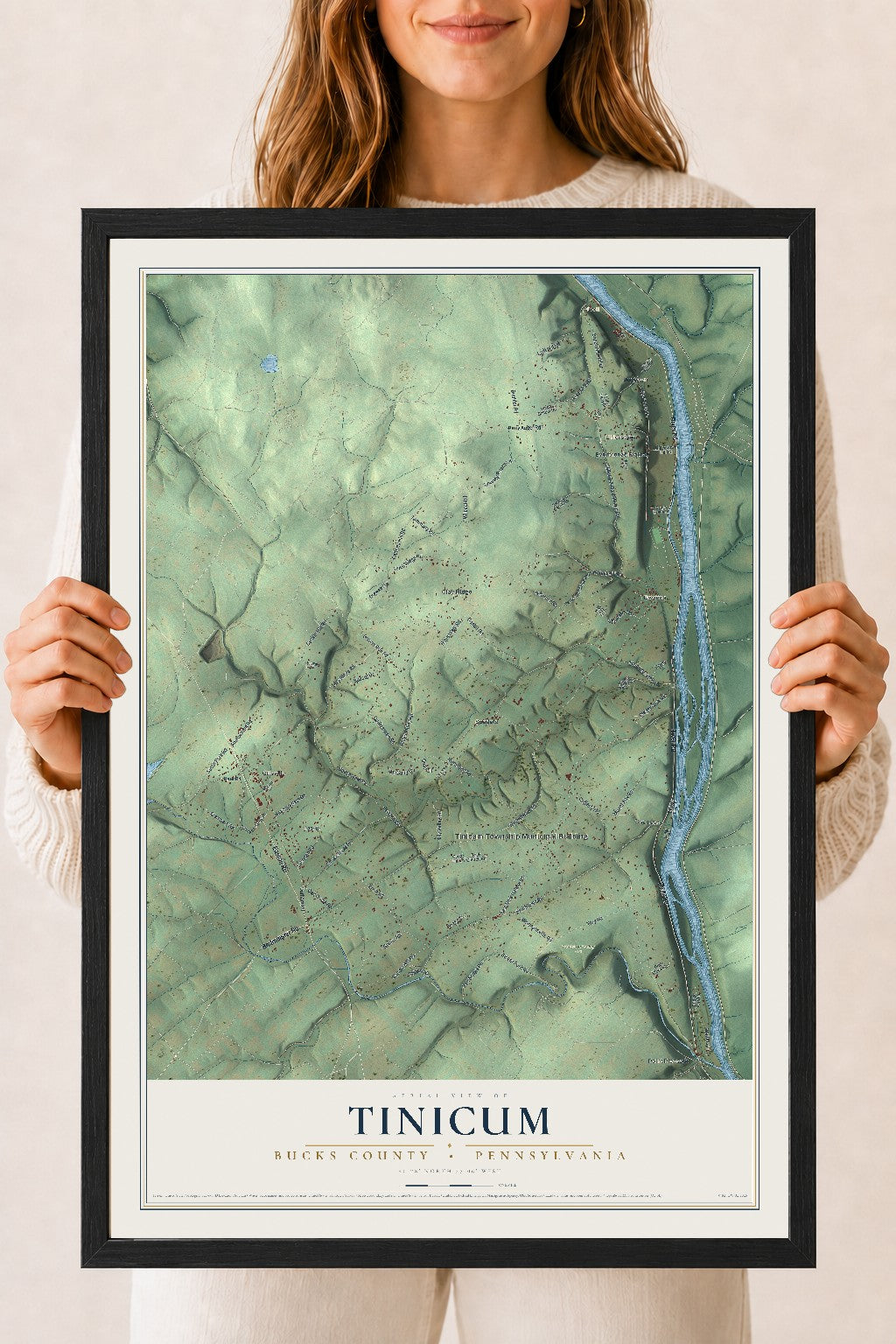 Map of Tinicum, Bucks County, Pennsylvania, 18 x 24 inch print in a black wood frame