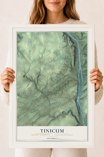 Map of Tinicum, Bucks County, Pennsylvania, 18 x 24 inch print in a white wood frame