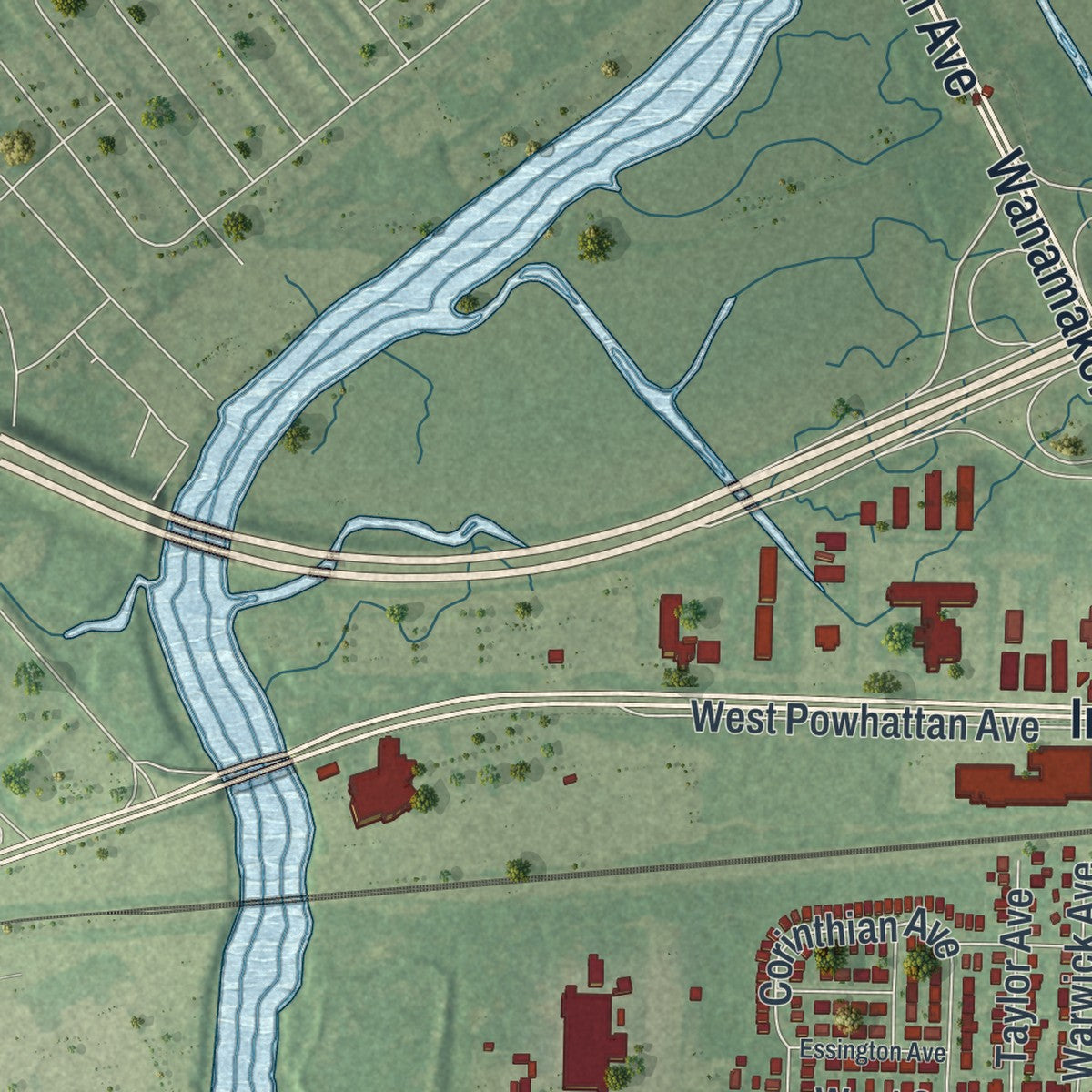 Second close-up of the map of Tinicum, Delaware County, Pennsylvania print showing more streets and buildings