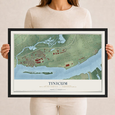 Map of Tinicum, Delaware County, Pennsylvania, 12 x 18 inch print in a black wood frame