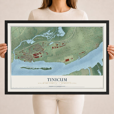 Map of Tinicum, Delaware County, Pennsylvania, 18 x 24 inch print in a black wood frame