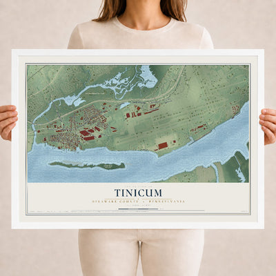 Map of Tinicum, Delaware County, Pennsylvania, 18 x 24 inch print in a white wood frame