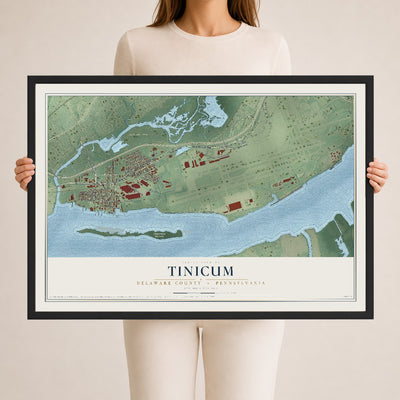 Map of Tinicum, Delaware County, Pennsylvania, 24 x 36 inch print in a black wood frame