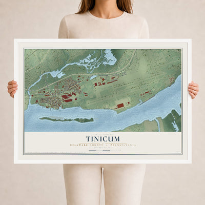 Map of Tinicum, Delaware County, Pennsylvania, 24 x 36 inch print in a white wood frame