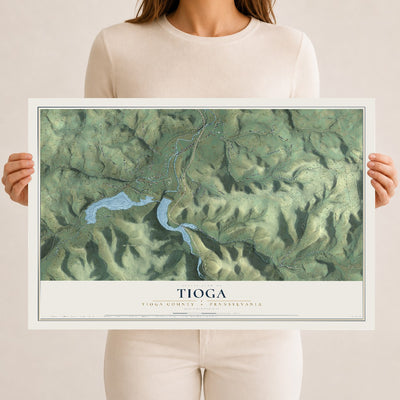 Map of Tioga, Tioga County, Pennsylvania, 12 x 18 inch unframed archival matte print