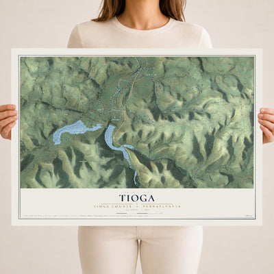 Map of Tioga, Tioga County, Pennsylvania, 18 x 24 inch unframed archival matte print