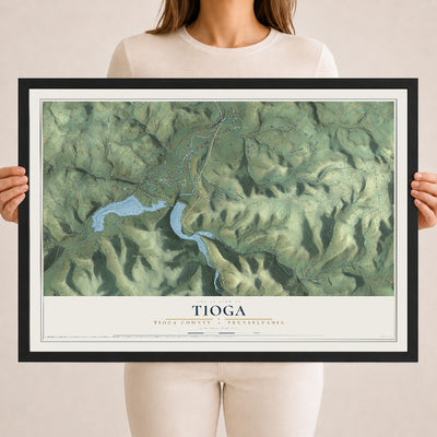 Map of Tioga, Tioga County, Pennsylvania, 18 x 24 inch print in a black wood frame