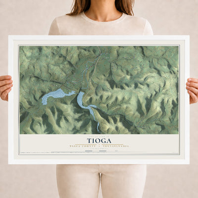 Map of Tioga, Tioga County, Pennsylvania, 18 x 24 inch print in a white wood frame