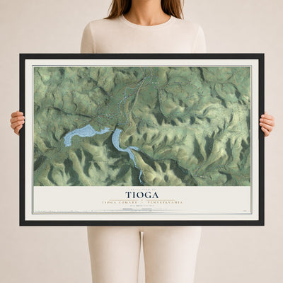 Map of Tioga, Tioga County, Pennsylvania, 24 x 36 inch print in a black wood frame
