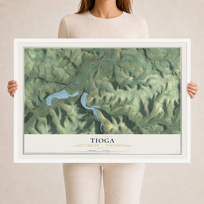 Map of Tioga, Tioga County, Pennsylvania, 24 x 36 inch print in a white wood frame