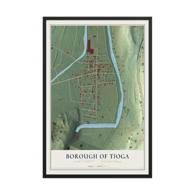Map of the Borough of Tioga, Tioga County, Pennsylvania, 12 x 18 inch print in a black wood frame