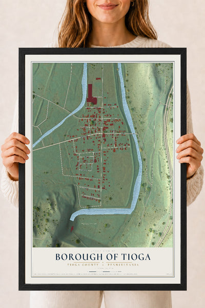 Map of the Borough of Tioga, Tioga County, Pennsylvania, 18 x 24 inch print in a black wood frame