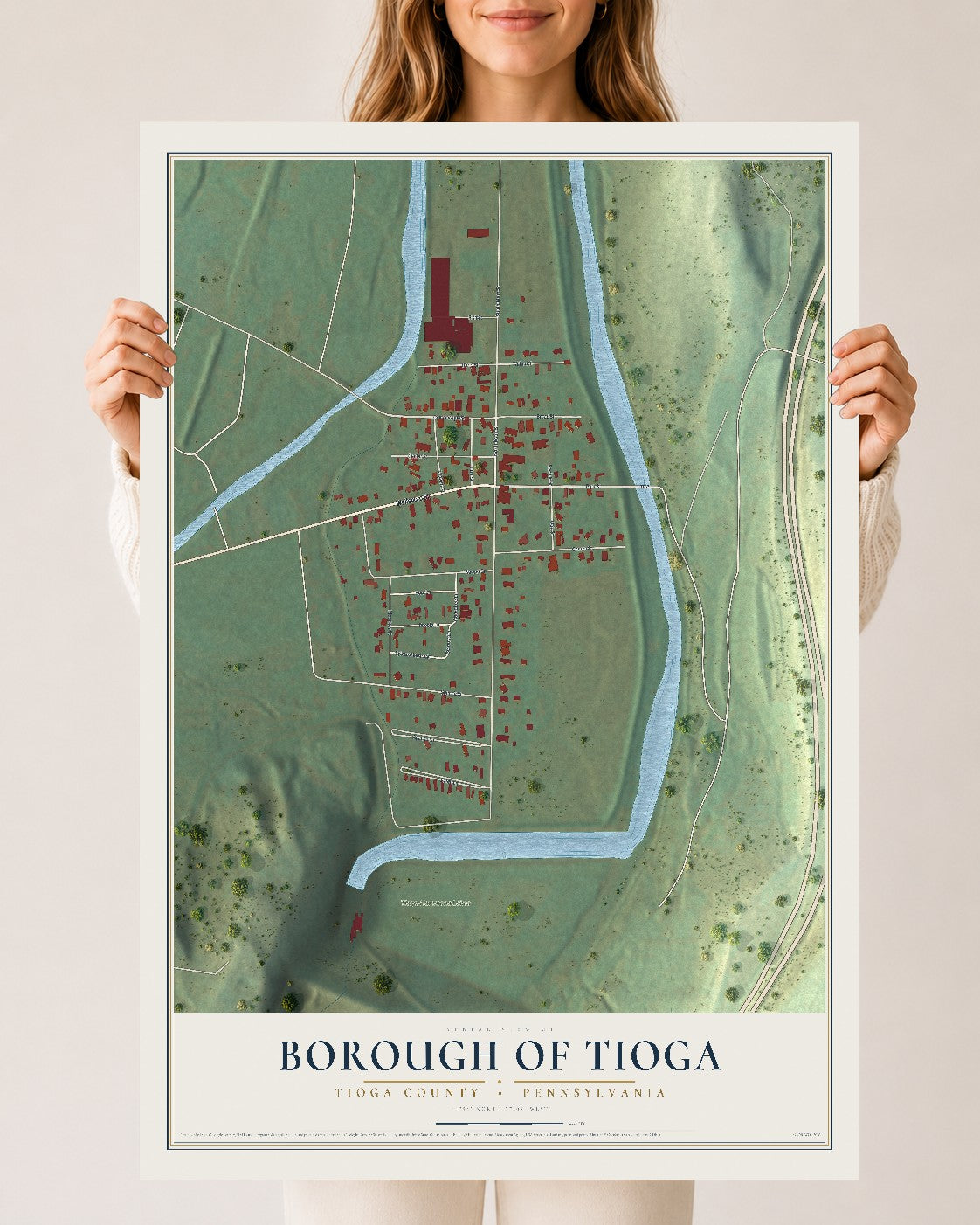 Map of the Borough of Tioga, Tioga County, Pennsylvania, 24 x 36 inch unframed archival matte print