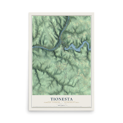 Map of Tionesta, Forest County, Pennsylvania, 12 x 18 inch unframed archival matte print
