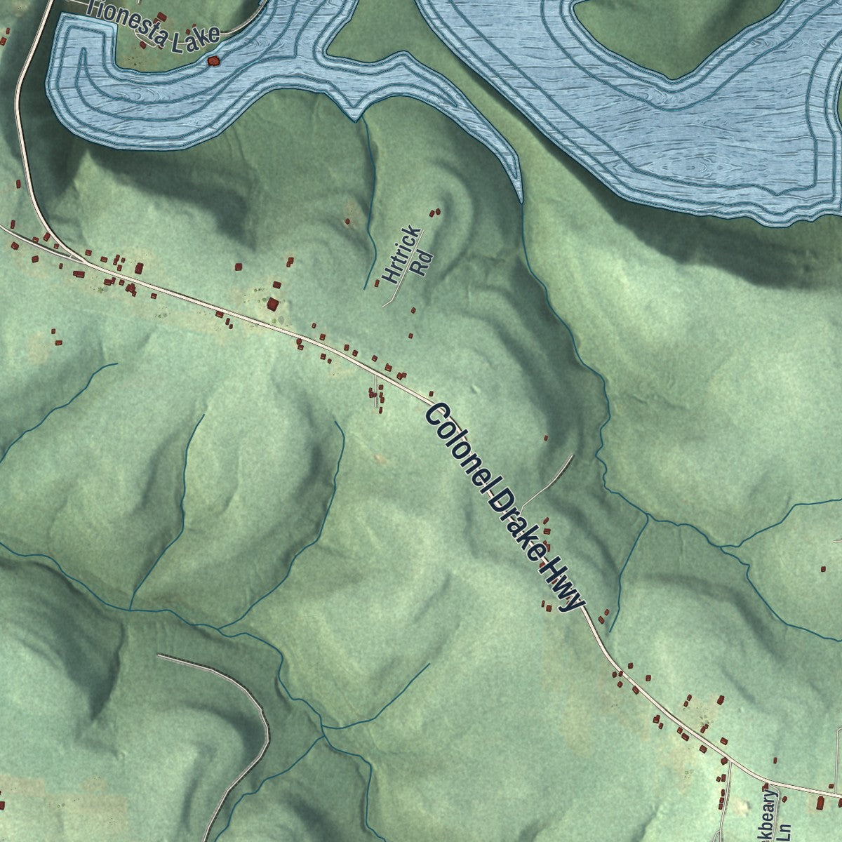 Second close-up of the map of Tionesta, Forest County, Pennsylvania print showing more streets and buildings