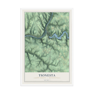 Map of Tionesta, Forest County, Pennsylvania, 12 x 18 inch print in a white wood frame
