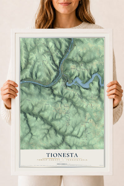 Map of Tionesta, Forest County, Pennsylvania, 18 x 24 inch print in a white wood frame