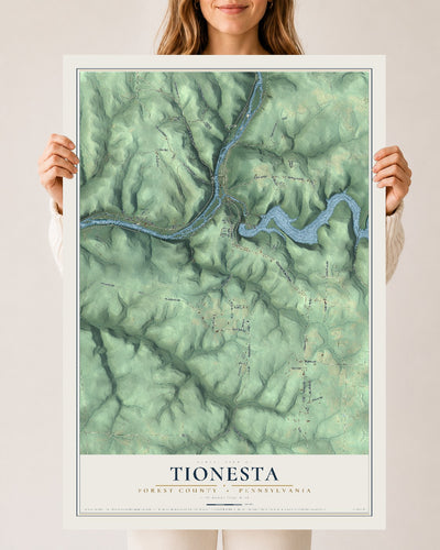 Map of Tionesta, Forest County, Pennsylvania, 24 x 36 inch unframed archival matte print