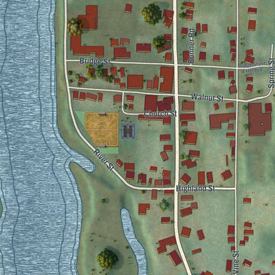 Close-up of the map of the Borough of Tionesta, Forest County, Pennsylvania print showing street and building detail