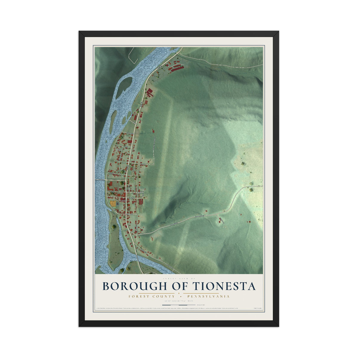 Map of the Borough of Tionesta, Forest County, Pennsylvania, 12 x 18 inch print in a black wood frame