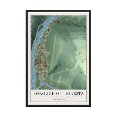 Map of the Borough of Tionesta, Forest County, Pennsylvania, 12 x 18 inch print in a black wood frame