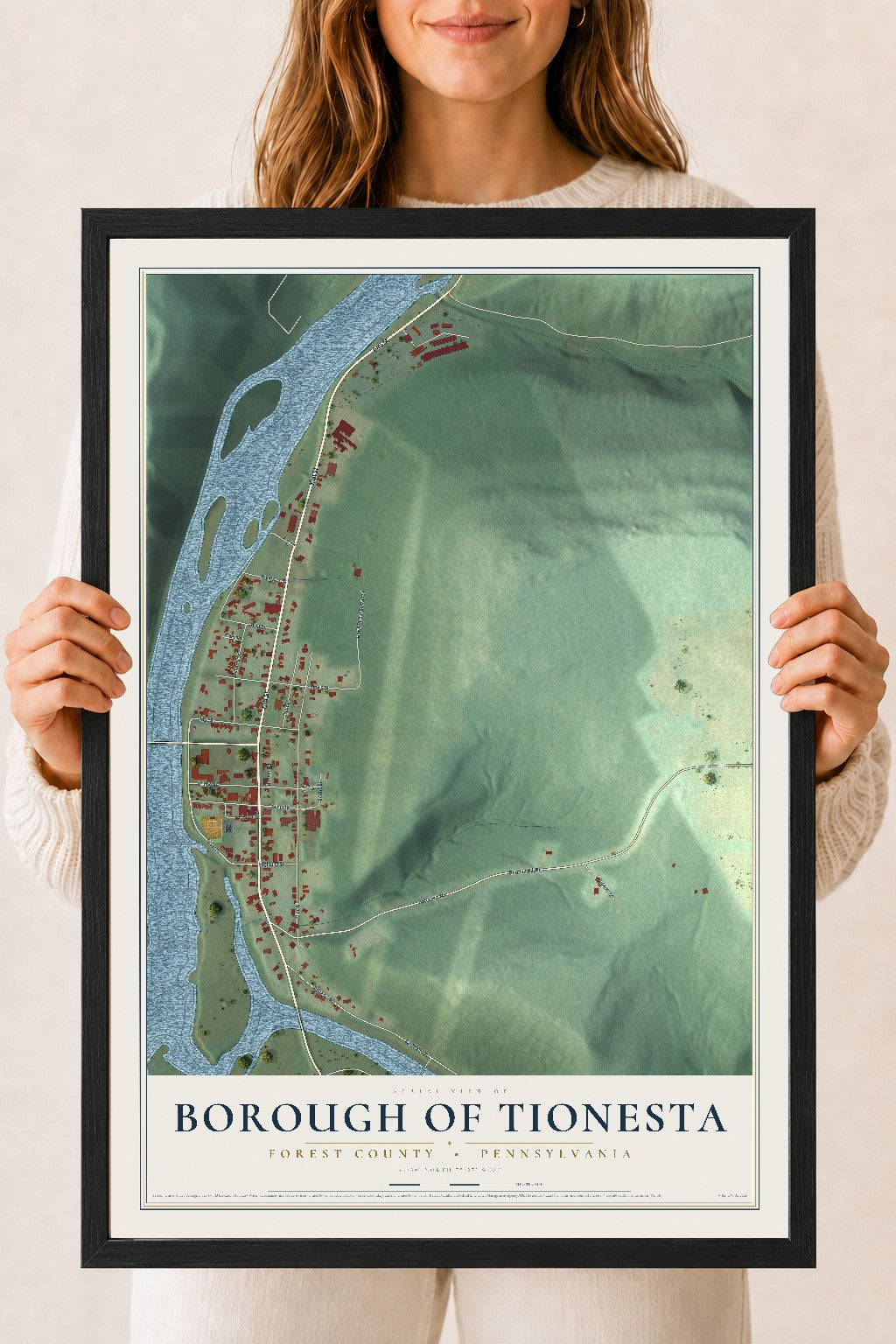 Map of the Borough of Tionesta, Forest County, Pennsylvania, 18 x 24 inch print in a black wood frame