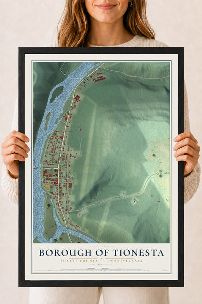 Map of the Borough of Tionesta, Forest County, Pennsylvania, 18 x 24 inch print in a black wood frame