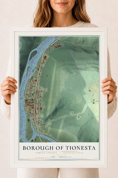 Map of the Borough of Tionesta, Forest County, Pennsylvania, 18 x 24 inch print in a white wood frame