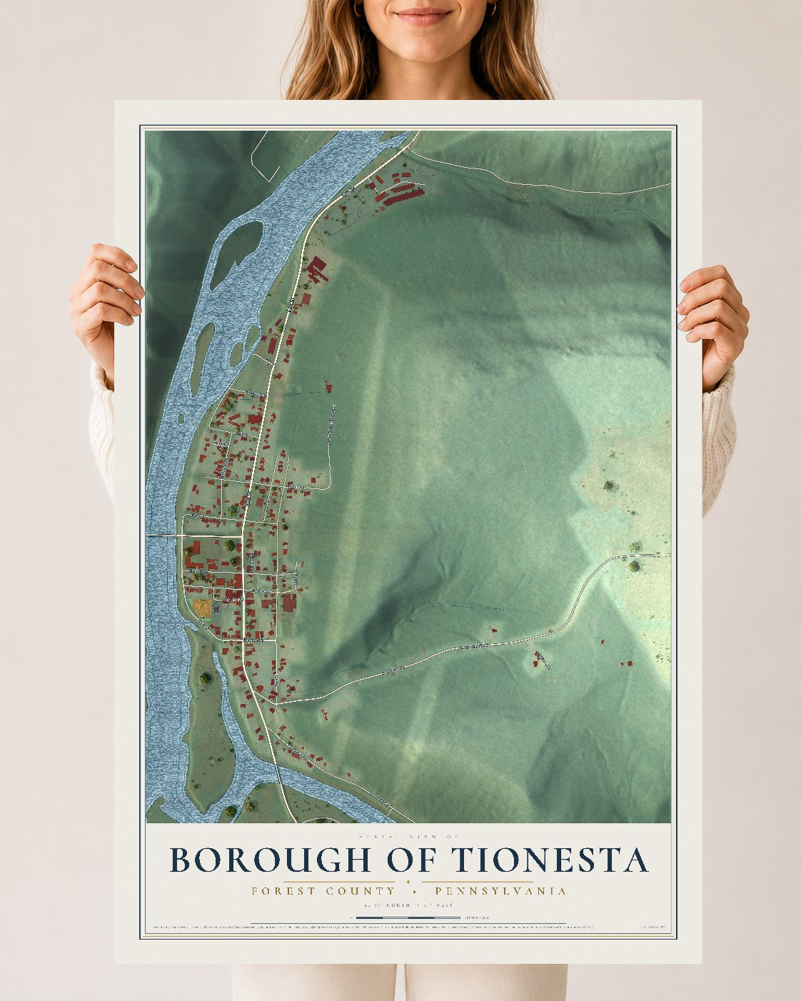 Map of the Borough of Tionesta, Forest County, Pennsylvania, 24 x 36 inch unframed archival matte print