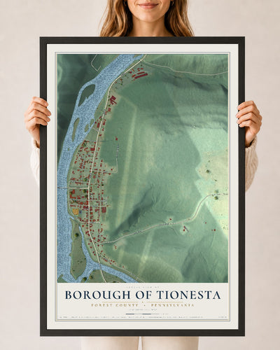 Map of the Borough of Tionesta, Forest County, Pennsylvania, 24 x 36 inch print in a black wood frame