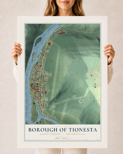 Map of the Borough of Tionesta, Forest County, Pennsylvania, 24 x 36 inch print in a white wood frame