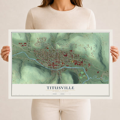 Map of Titusville, Pennsylvania, 12 x 18 inch unframed archival matte print