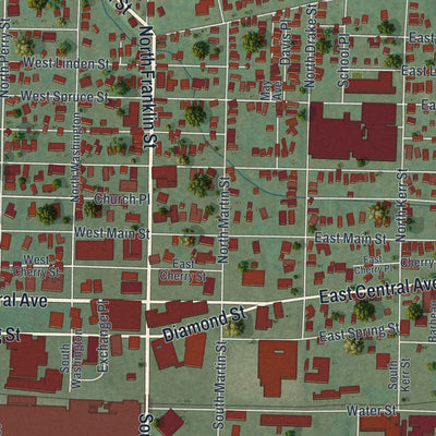 Close-up of the map of Titusville, Pennsylvania print showing street and building detail