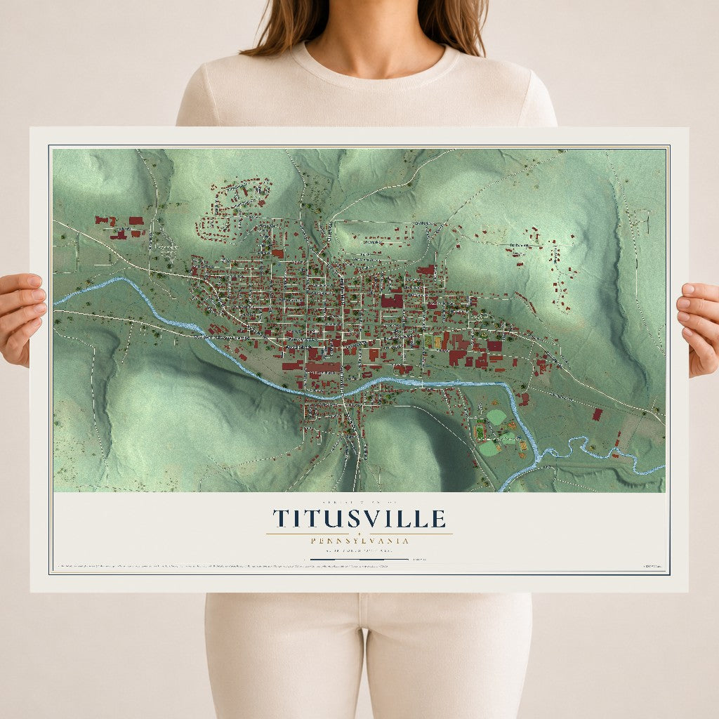 Map of Titusville, Pennsylvania, 18 x 24 inch unframed archival matte print
