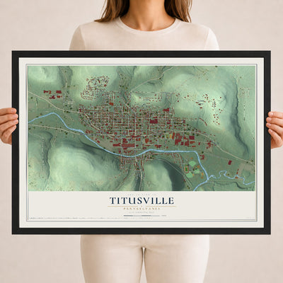 Map of Titusville, Pennsylvania, 18 x 24 inch print in a black wood frame