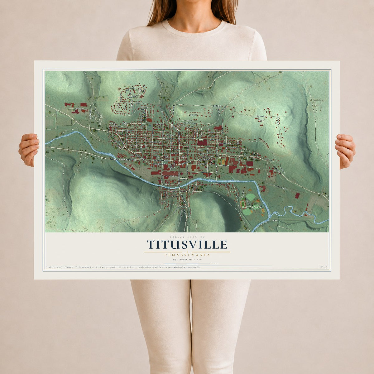 Map of Titusville, Pennsylvania, 24 x 36 inch unframed archival matte print