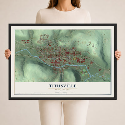 Map of Titusville, Pennsylvania, 24 x 36 inch print in a black wood frame