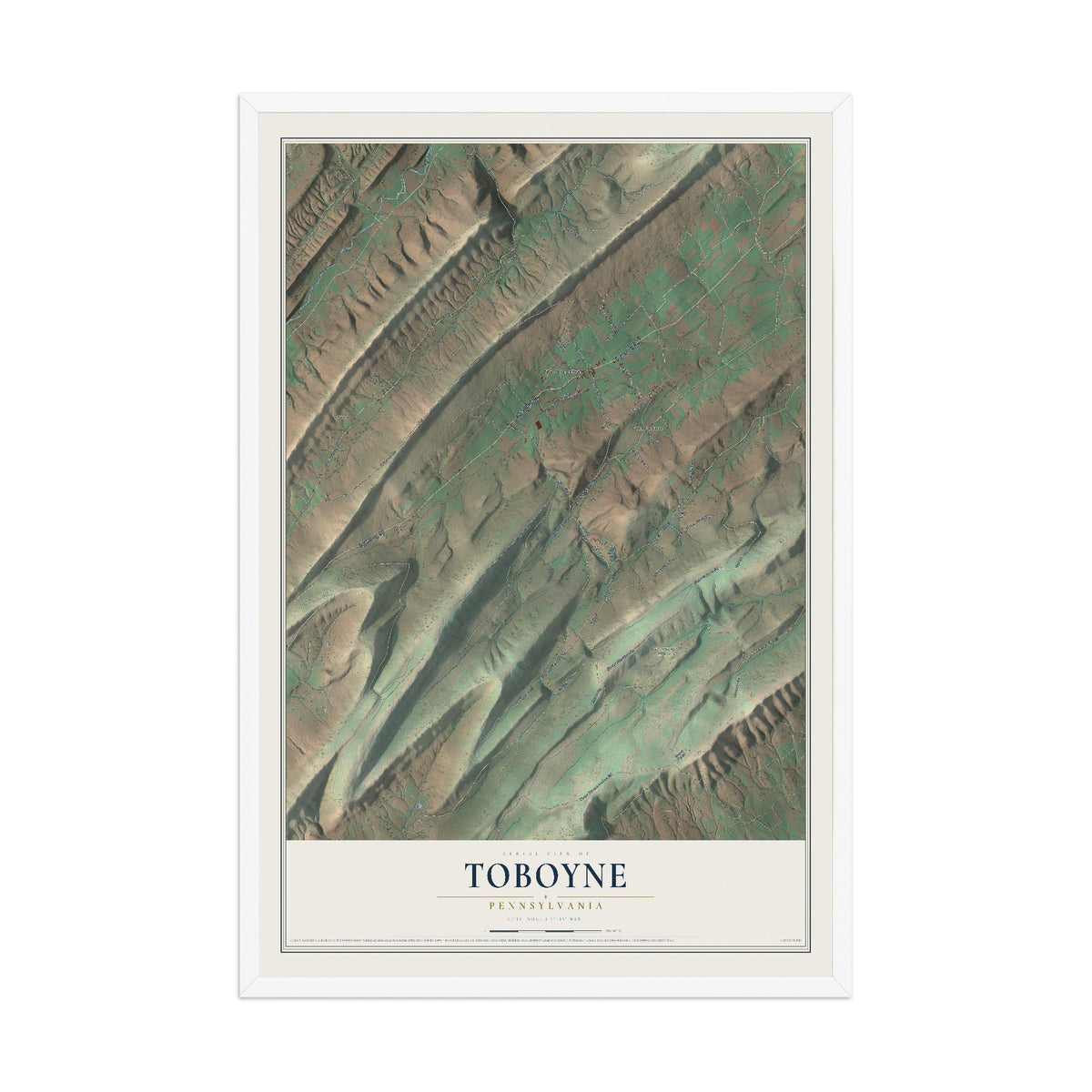 Map of Toboyne, Pennsylvania, 12 x 18 inch print in a white wood frame