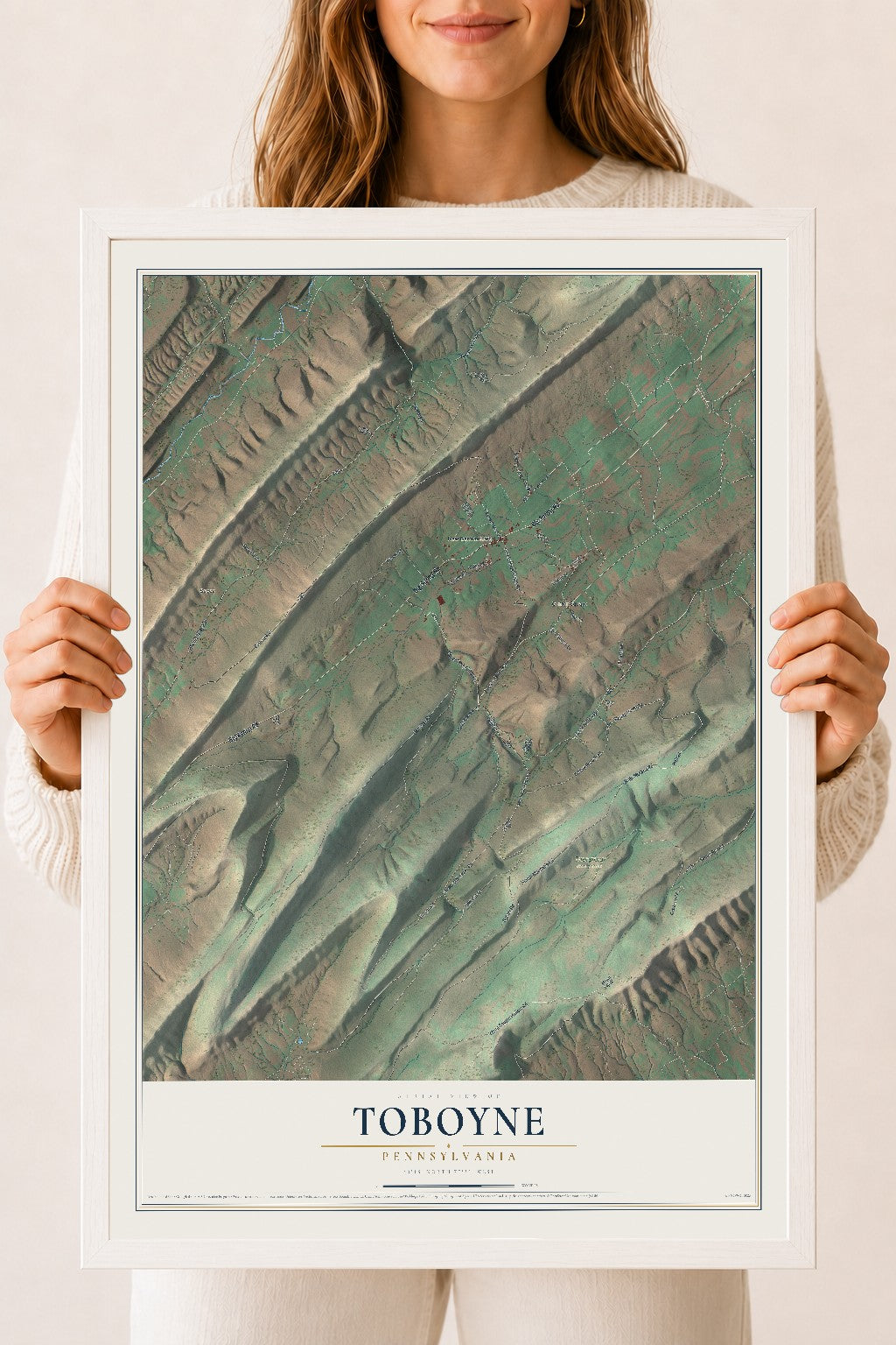 Map of Toboyne, Pennsylvania, 18 x 24 inch print in a white wood frame