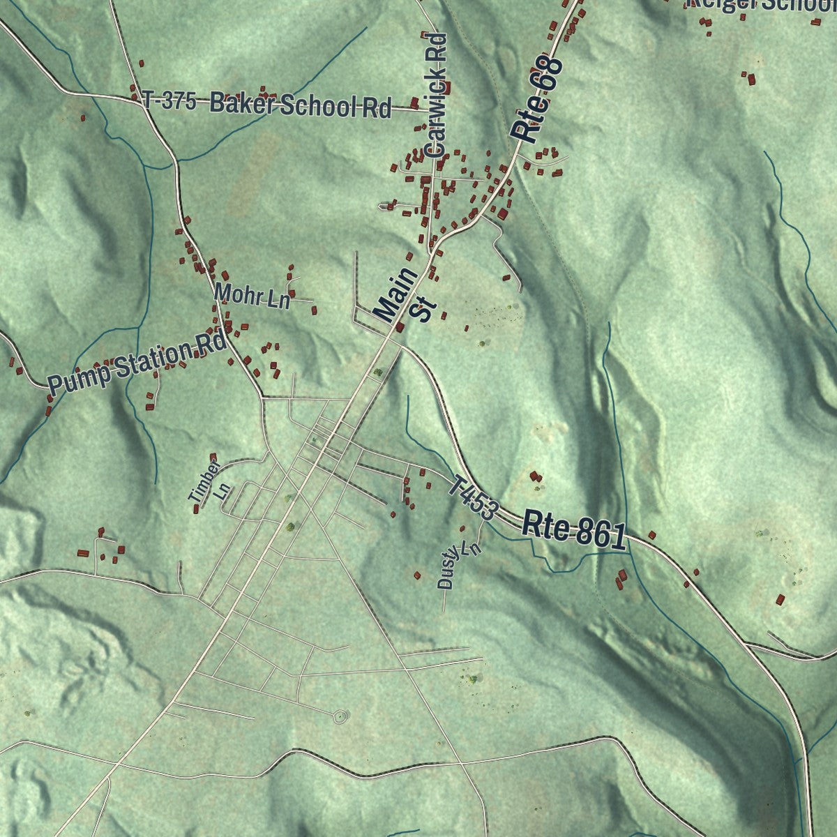 Close-up of the map of Toby, Pennsylvania print showing street and building detail