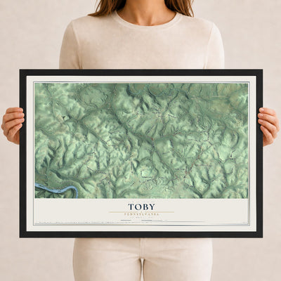 Map of Toby, Pennsylvania, 12 x 18 inch print in a black wood frame