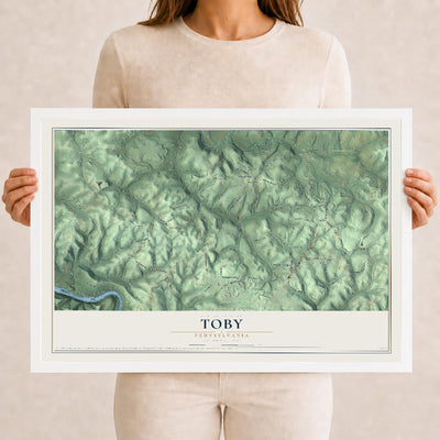 Map of Toby, Pennsylvania, 12 x 18 inch print in a white wood frame