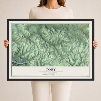 Map of Toby, Pennsylvania, 24 x 36 inch print in a black wood frame