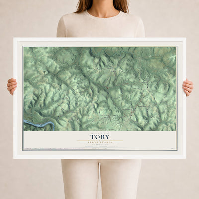 Map of Toby, Pennsylvania, 24 x 36 inch print in a white wood frame