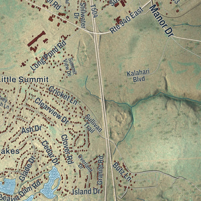 Second close-up of the map of Tobyhanna, Pennsylvania print showing more streets and buildings