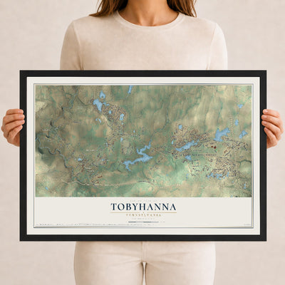 Map of Tobyhanna, Pennsylvania, 12 x 18 inch print in a black wood frame