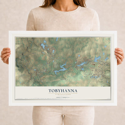 Map of Tobyhanna, Pennsylvania, 12 x 18 inch print in a white wood frame