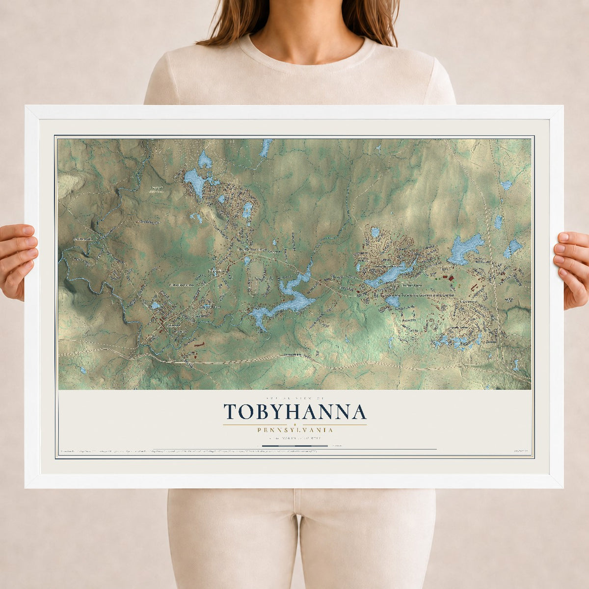 Map of Tobyhanna, Pennsylvania, 18 x 24 inch print in a white wood frame