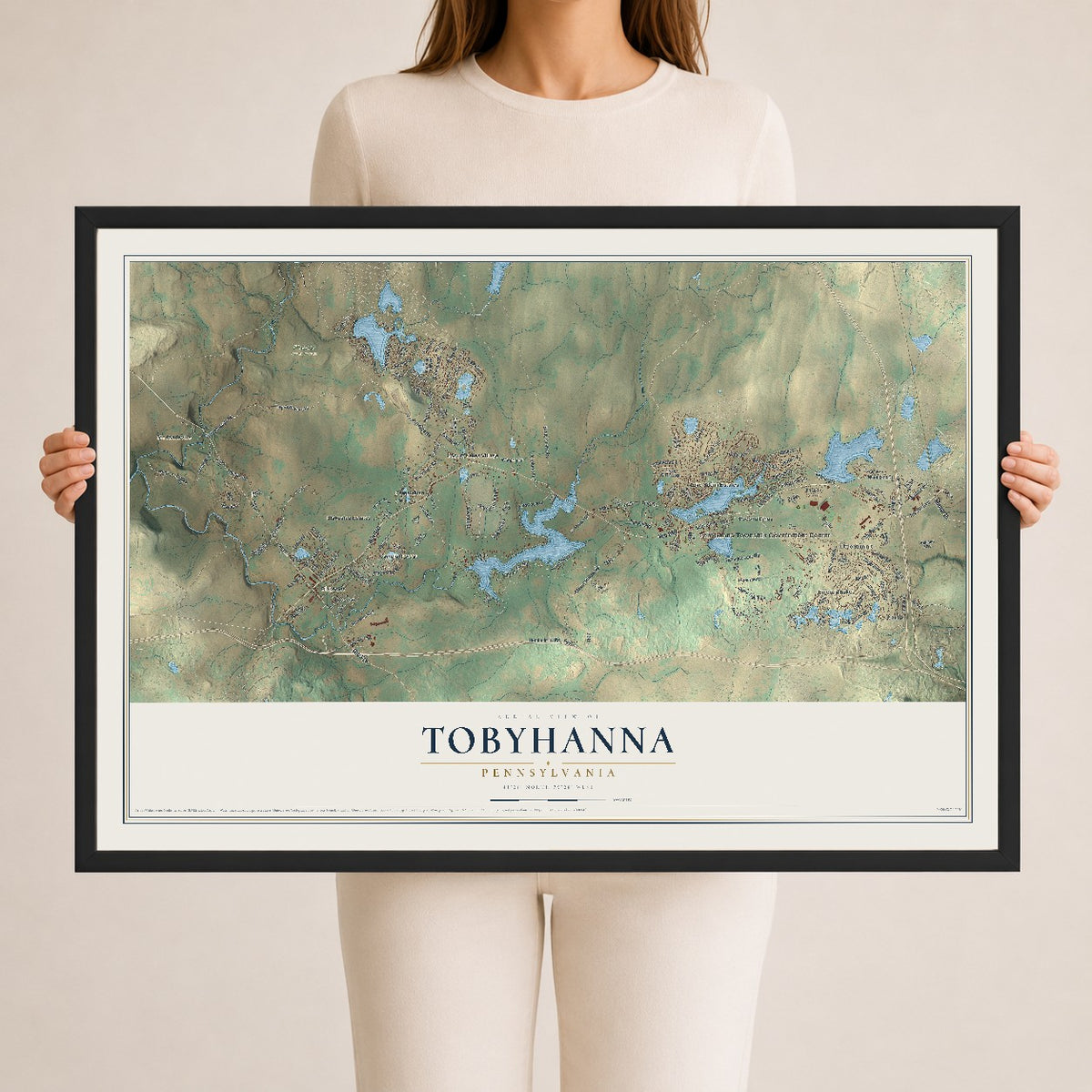 Map of Tobyhanna, Pennsylvania, 24 x 36 inch print in a black wood frame